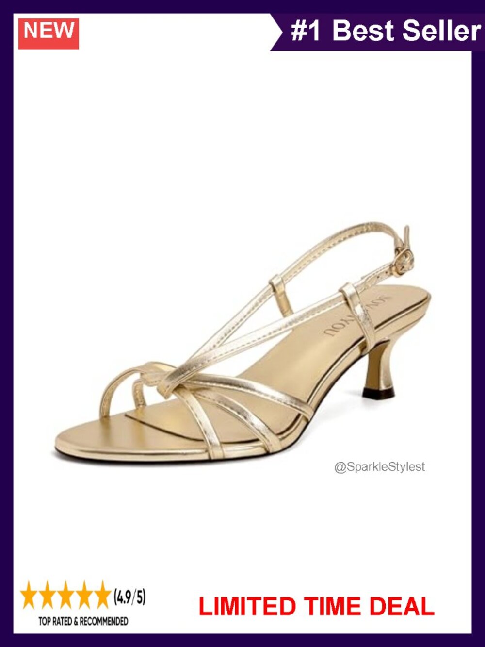 Strappy Kitten Heel Sandals Slingback Round Toe Faux Leather